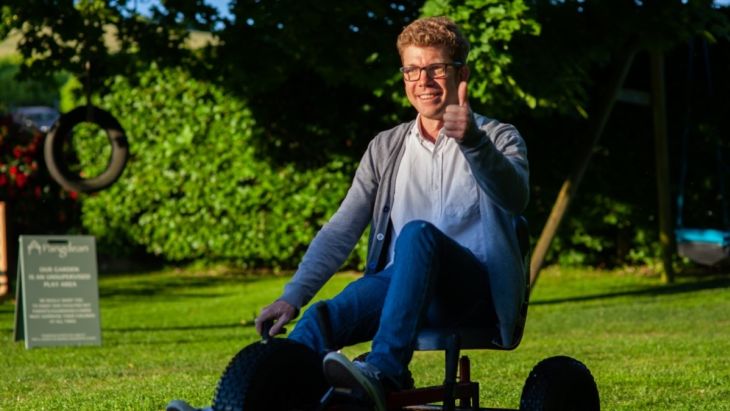 Martin giving a big thumbs up on the go-karts