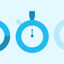Illustration of doughnut charts and a stopwatch to suggest monitoring time