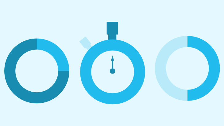 Illustration of doughnut charts and a stopwatch to suggest monitoring time