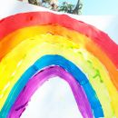 A child's painting of a rainbow