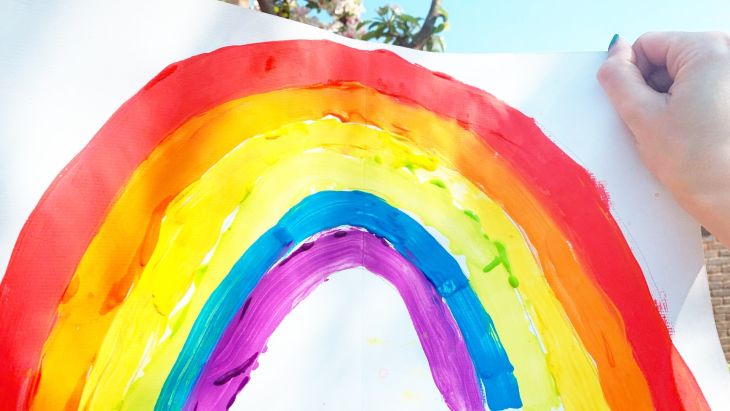 A child's painting of a rainbow