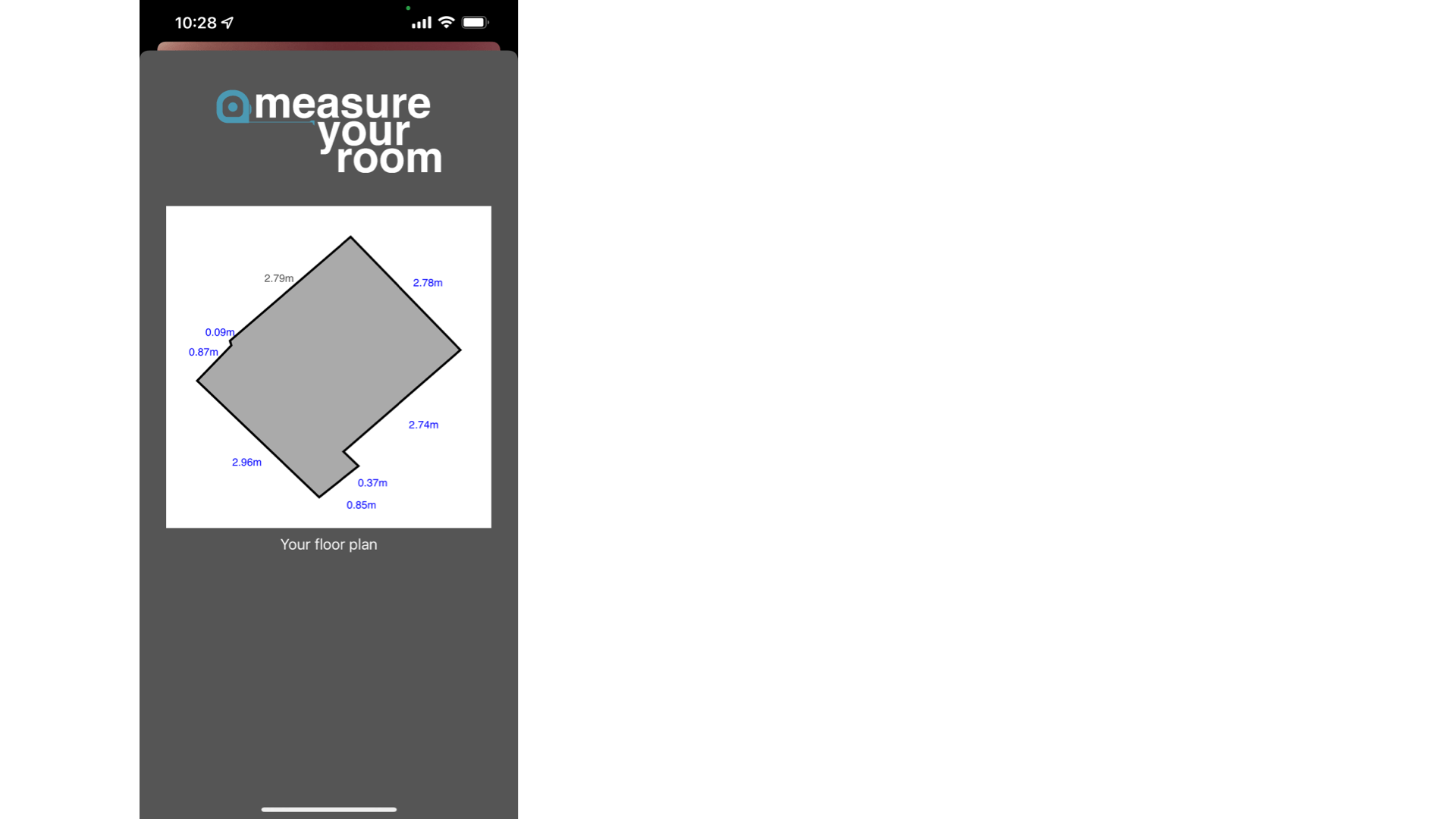 As screenshot of the layout of the room along with the measurements of each wall