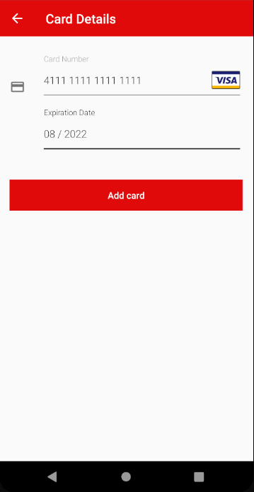 Screenshot of the card details entry fields