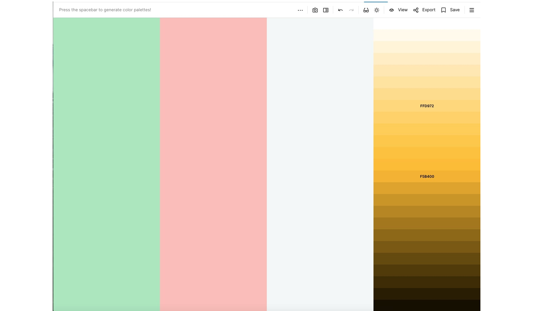 An example of a colour library with multiple shades and tones