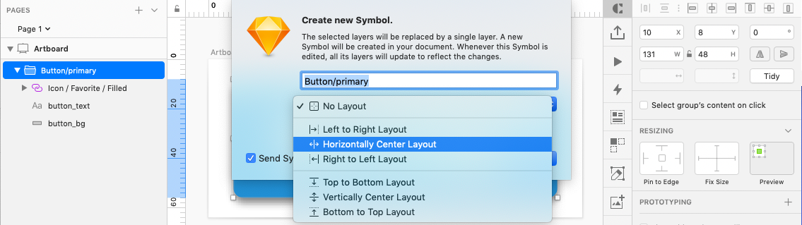 Sketch smart layout buttons