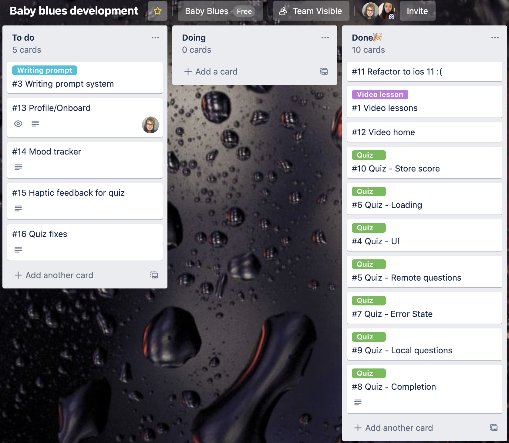 Screenshot of the Trello Board